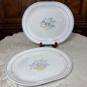 Vintage Set of 2 Oval Corelle by Corning Country Cornflower 12.25" Platters